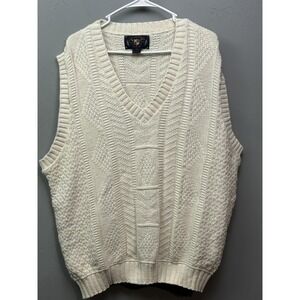 Vintage Lake Harmony Sweater Vest Mens XL White Cable Knit Made USA Preppy 90s